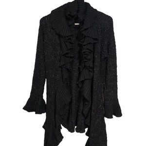 Women's Sloni Black Knit Ruffle Cardigan